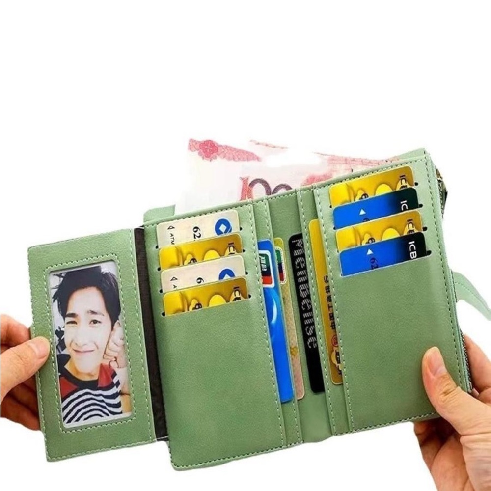 Multi-Card Compact Wallet – Soft Faux Leather with Zipper & Snap Closure